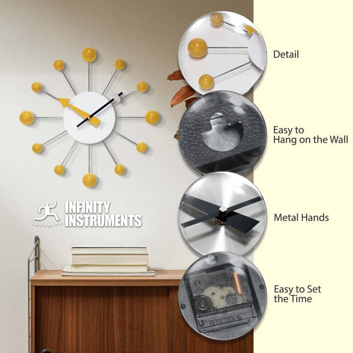 Infinity Instruments - Wholesale Wall Clock - Orb Spoke Saffron Indoor Wall Clock 15 Inch