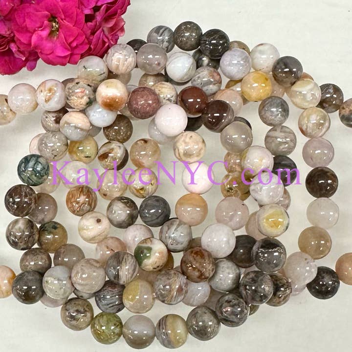 KayleeNYC - Wholesale Beaded Bracelet - 8mm Natural Bamboo Agate 7.5” Stretch Bracelet1