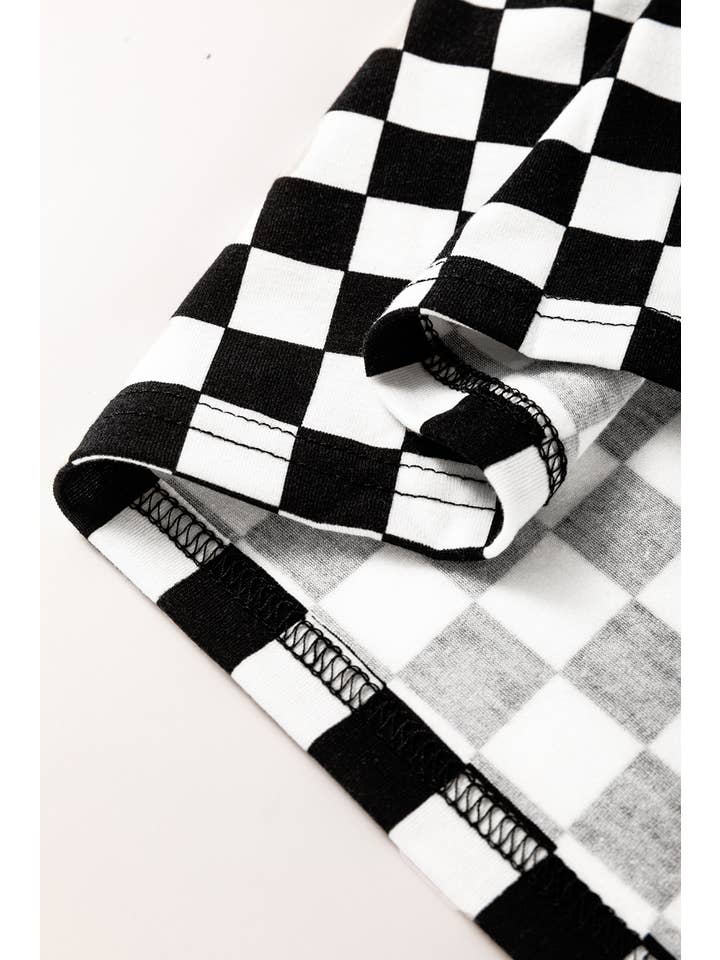 Black Plus Size Checkered Print Side Slits Round Neck T Shirt for wholesale on Faire