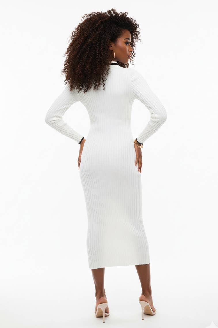 5besties inc – Vestido - Mulher por atacado – VESTIDO DE MALHA COM CONTRASTE4