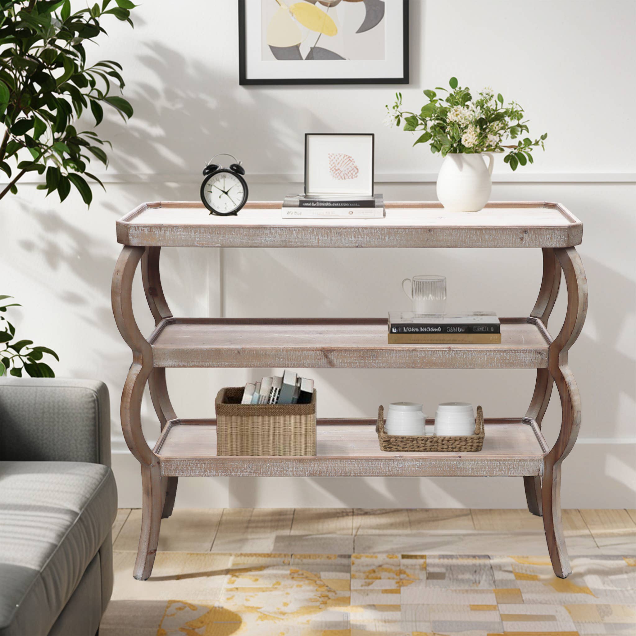 Paris Loft Inc - Wholesale Console Table - 3-Tier Wood Console Table with Wave Frame3