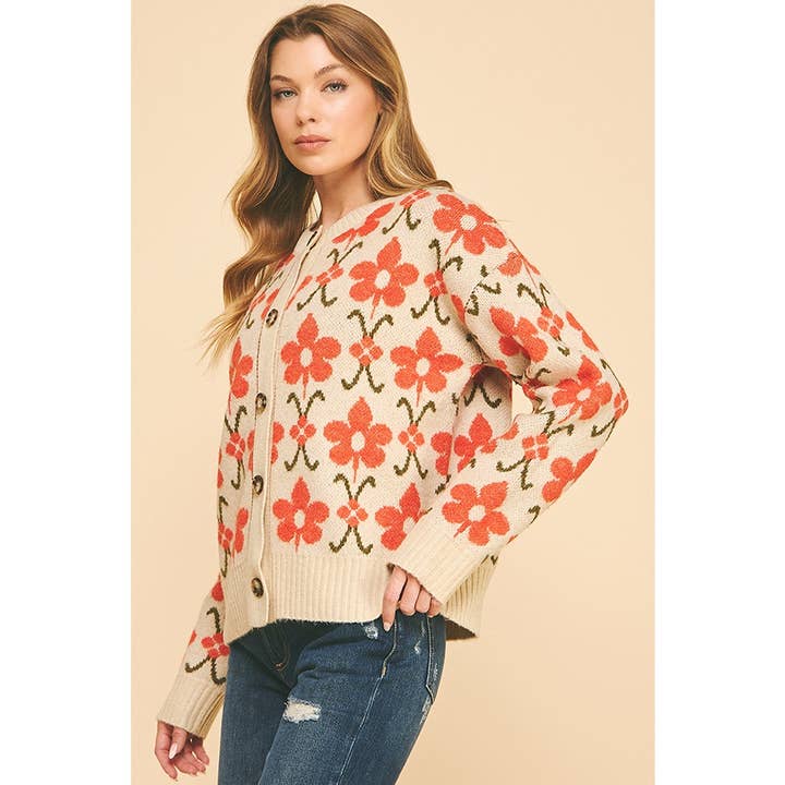 Cozy flower knit cardigan for wholesale by LIME N CHILI