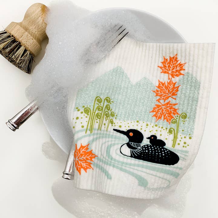 Sweetgum Home - Wholesale Dishcloth - Loons & Leaves Swedish Dishcloth | Summer & Fall decor1