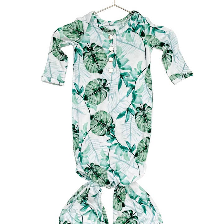 Tropical Leaf Newborn Knotted Gown for wholesale by Florida Kid Co.