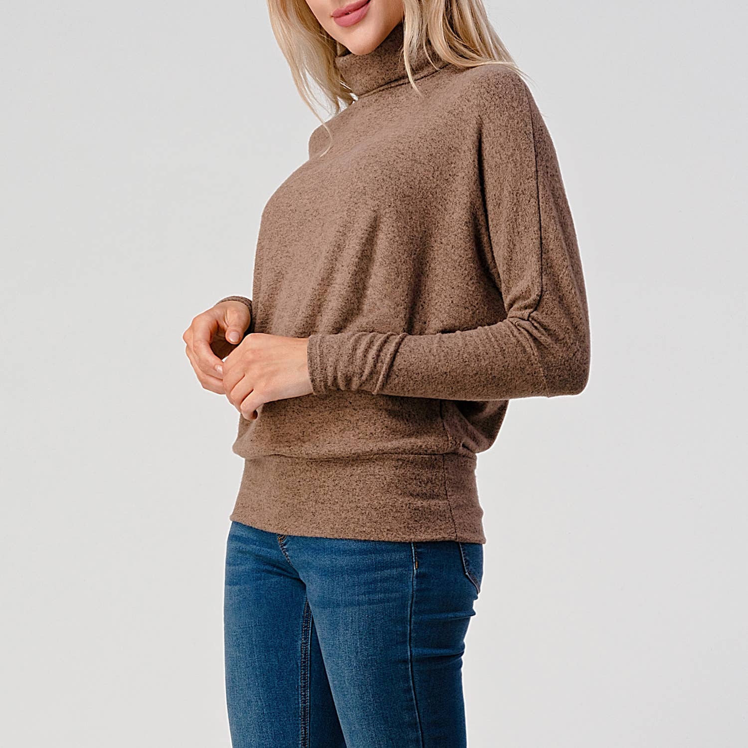 Heimious - Vente Haut en maille – femme - Haut en tricot brossé à manches longues et col roulé, T53415