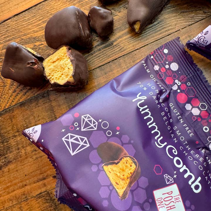 Yummycomb - Wholesale Chocolate Covered Sweets - 12 x 70% Dark Belgian Chocolate Honeycomb pocket packs (40g)1