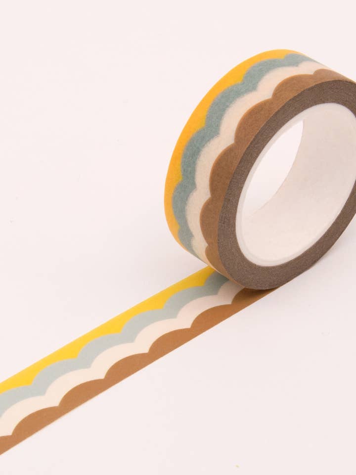 Ruban Washi à motif festonné - Jaune et bleu ciel - 15 mm pour la vente par Clap Clap