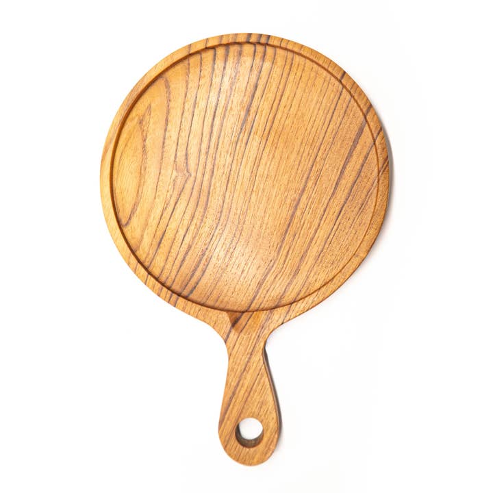Rainforest Bowls - Wholesale Pizza Board - 8 Inch Teak Wood Pizza Board with Handle & Rim