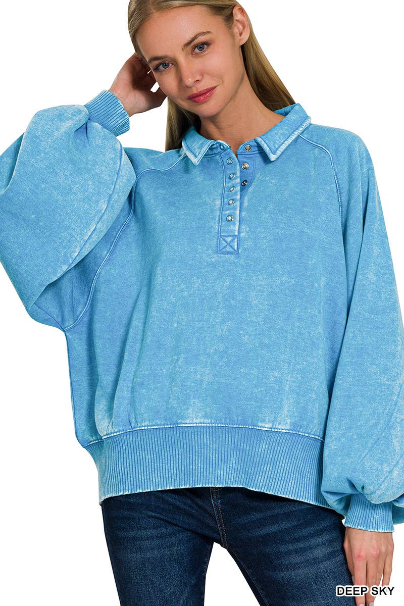 Vanilla Monkey - Wholesale Sweatshirt - Women's - Acid Wash Fleece Button Up Collared Pullover10