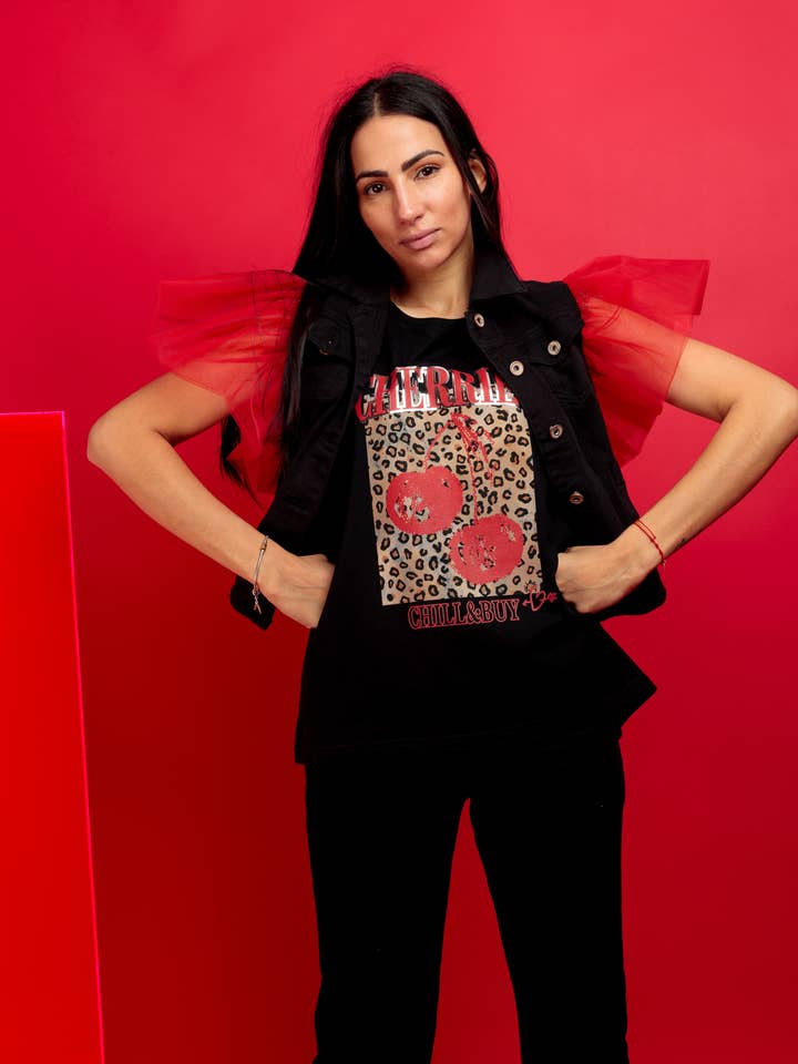 Women's Ruffled Cherries Vest for wholesale by Chill&Buy