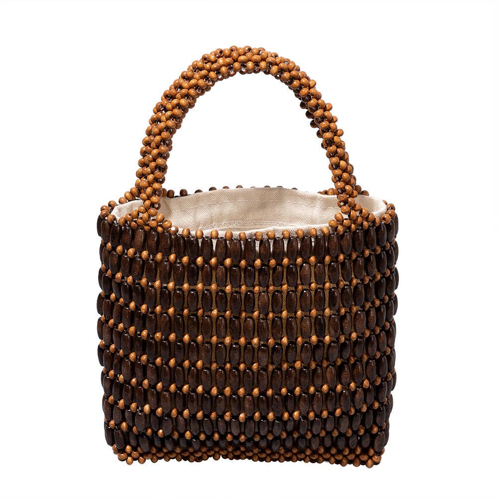 Dipped Shop - Wholesale Beach Bag - Wooden Bead Woven Handbags DPFB06064