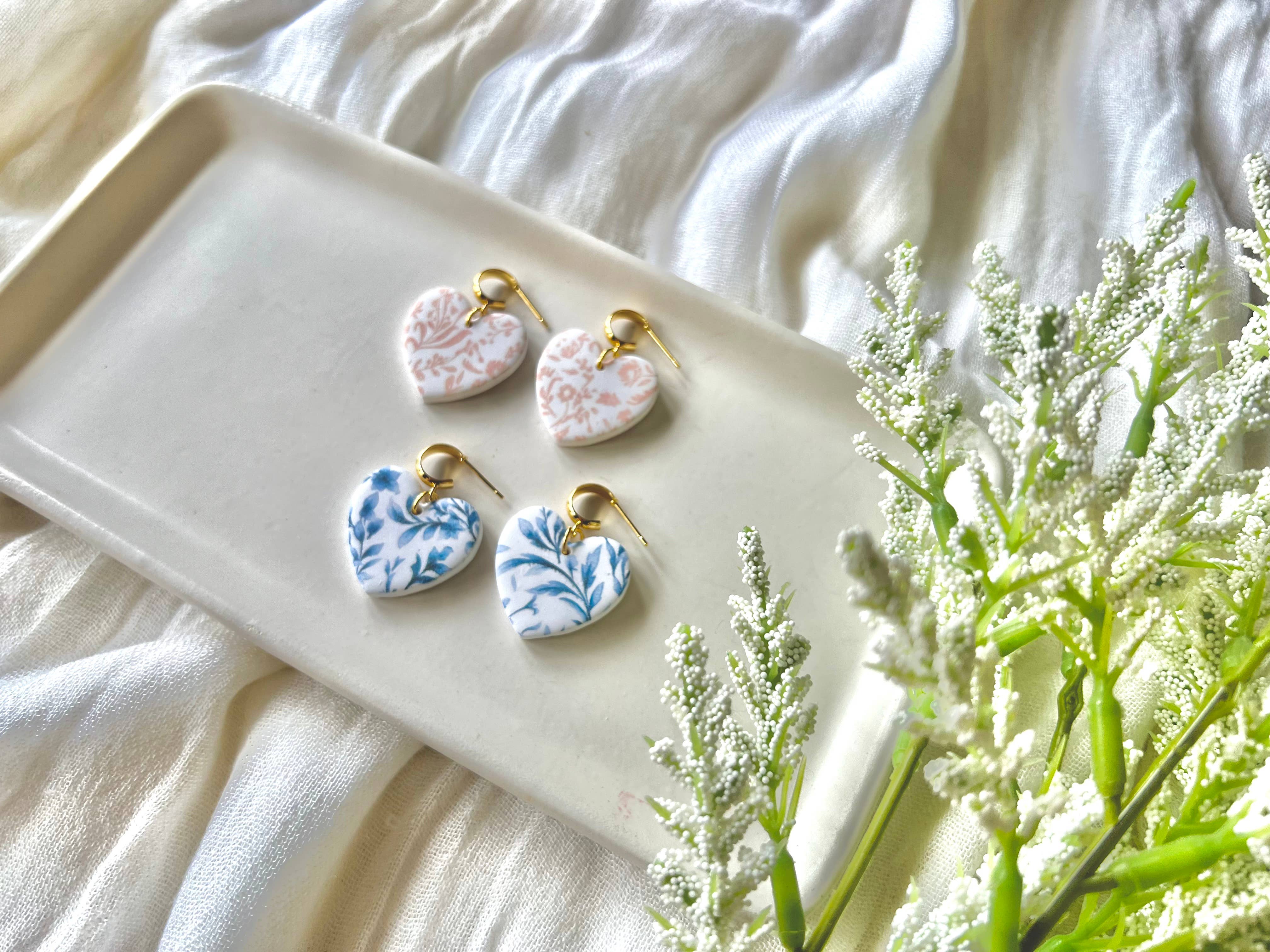 SeizeTheClayJewelry – wholesale Dangle earrings – Floral Heart Earrings, Orange Heart Earrings, Blue Hearts6