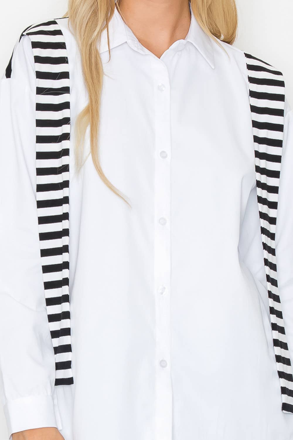 Joh Apparel - Wholesale Button Down Shirt - Women's - Willette Top with Stripe Front Ties13