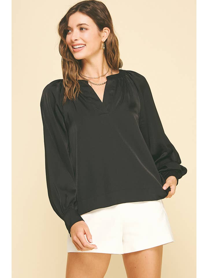 PINCH - Wholesale Blouse - Women's - V-NECK WOVEN BLOUSE TOP - 6183T8