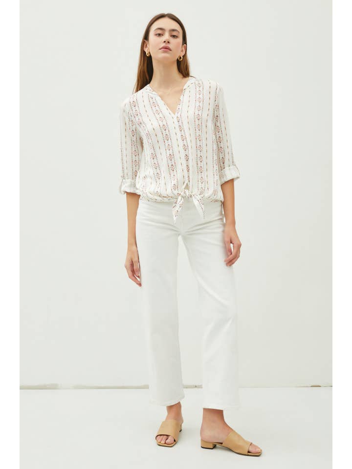 Be Cool - Wholesale Blouse - Women's - PRINT V-NECK MANDARIN COLLAR SHIRT