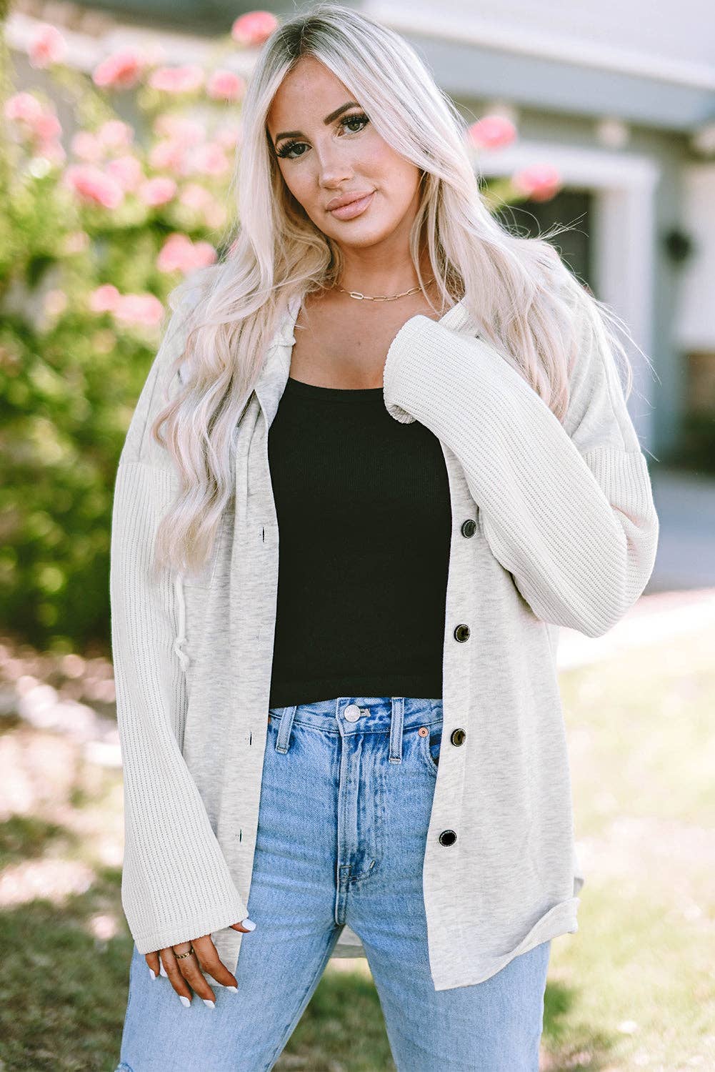 gris Veste à capuche Berkley à manches tricotées et boutonnées en vente sur Faire3