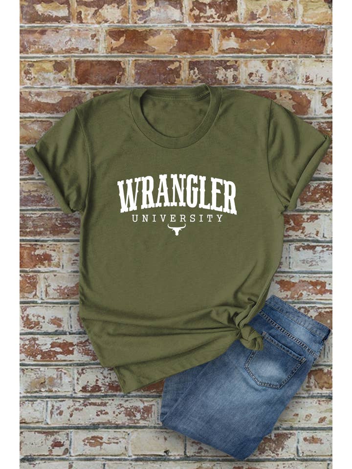 Top Avenue - Wholesale Screen Printed T-Shirt - Women's - Wrangler University, Western, Unisex Round Neck Short Sleeve T-Shirt7