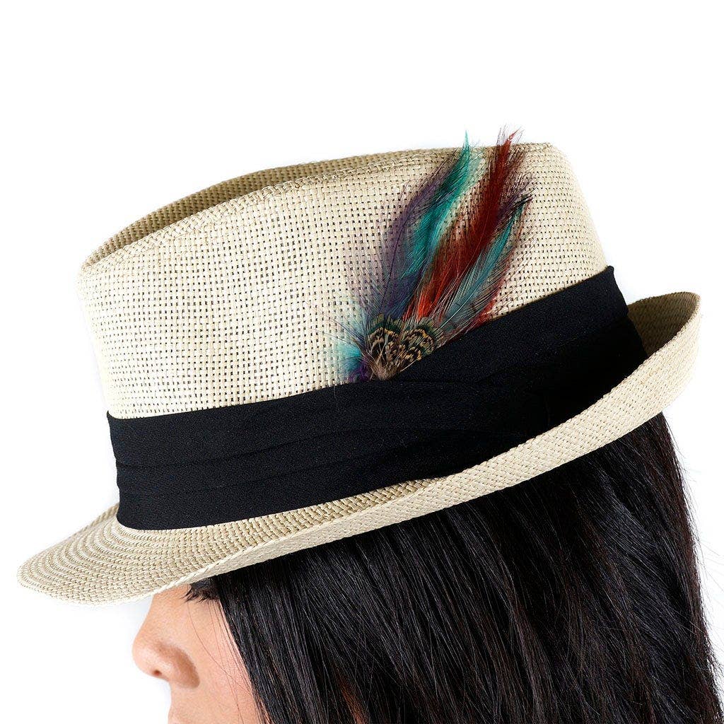 Zucker Feather Products - Venta al por mayor Accesorio para sombrero - Mujer - Ribetes de sombrero con forma de cabeza de faisán, color cobre, aguamarina oscura3