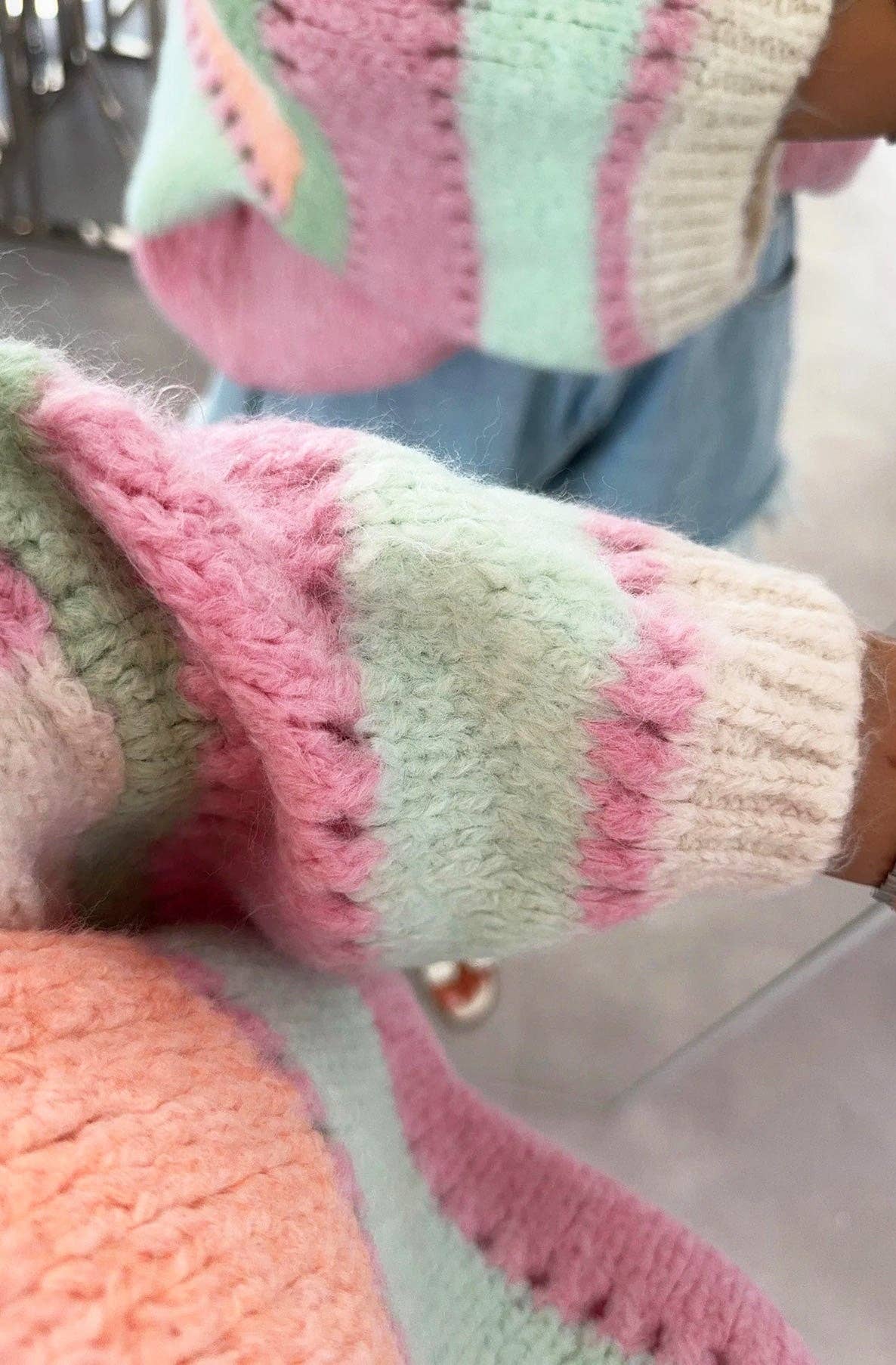 Pink Yanika Block Contrast Light Knitted Jumper-Pink for wholesale on Faire1