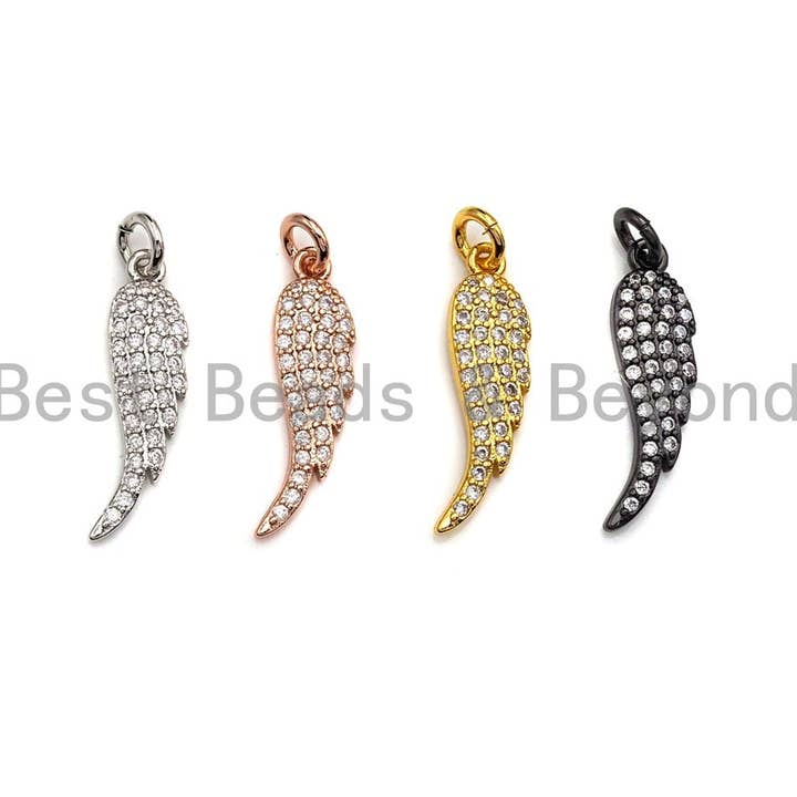 CZ Micro Pave Angel Wing Pendant/Charm, Cubic Zirconia Pendant Charm, 6x23mm,sku#X115 for wholesale by BestBeads&Beyond