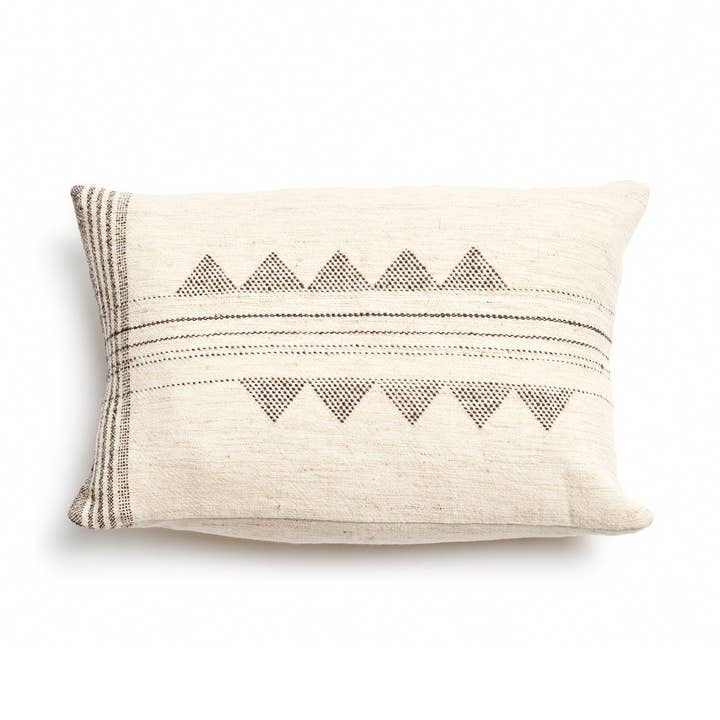 Kora White Small Handwoven Cotton Lumbar Pillow With Filler for wholesale by Variously
