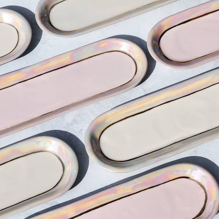 12" Opal Tray | Jewelry Dish | Handmade with Gold for wholesale by Apricity Ceramics