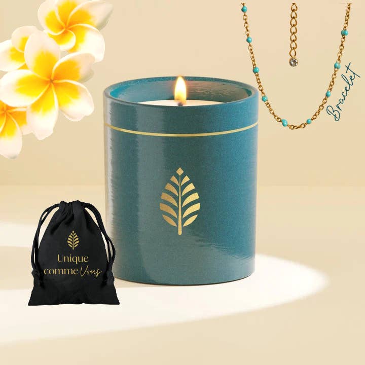 Les Merveilleuses Bougies Bijoux - Vente Bougie en bocal - Bougie Bijou Bleue, Cire Colza, Parfum Monoï, Swarovski2