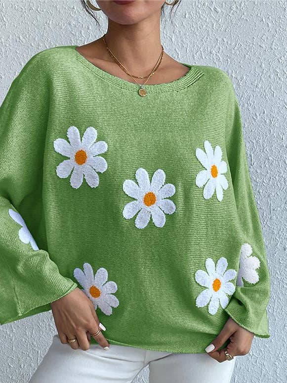 Rosa Clothing - Wholesale Knit Sweater - Women's - Loose jumper floral knitted sweater