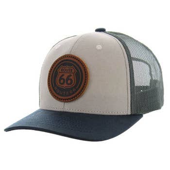 Route 66 Canvas Olie Lederen Trucker Cap – Eén Maat voor wholesale door S & J Gift Inc