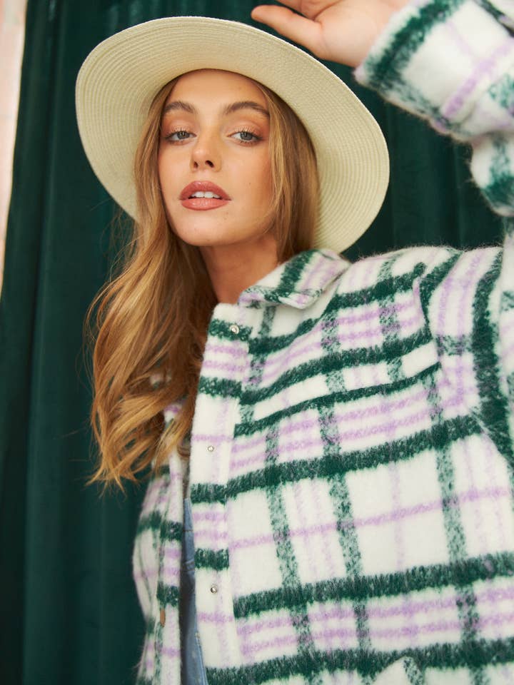 Davi & Dani - Wholesale Jacket - Women's - PLUS PLAID BUTTON DOWN JACKET13