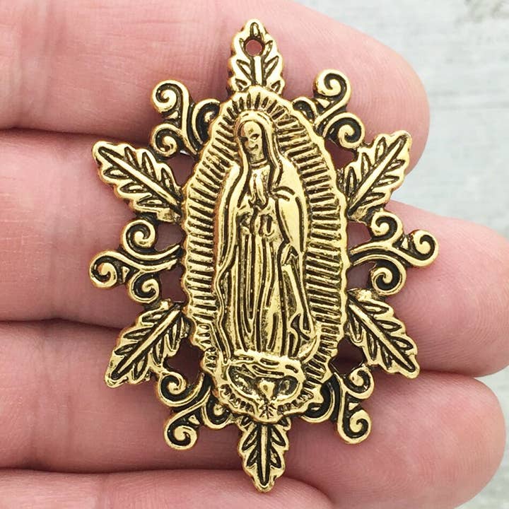 Treasure Island - Wholesale Individual Charm/Pendant - 2 Oval Gold Our Lady of Guadalupe Medal by TIJC SP16762