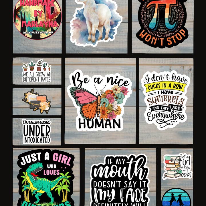 Qualquer Pack de 3 Autocolantes, Vinil Autocolantes, Escolha 3 Autocolantes, Pack Personalizado, Boho Funny, Gift Idea |Autocolante ou Íman por atacado de Handmade by Marlayna