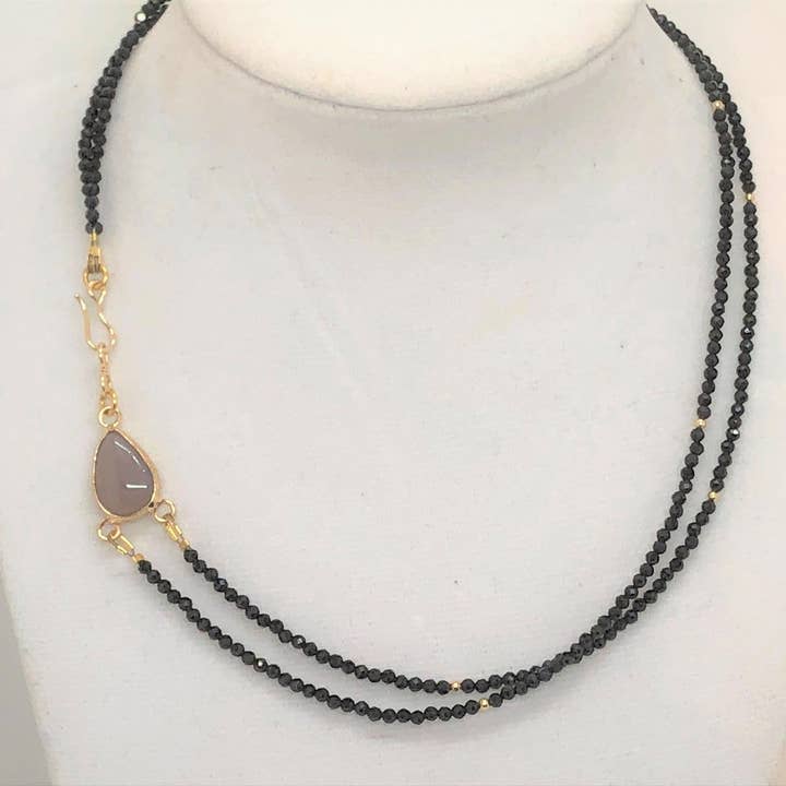Teardrop Double Mini Faceted Black Onyx Necklace for wholesale by EMMIS JEWELRY