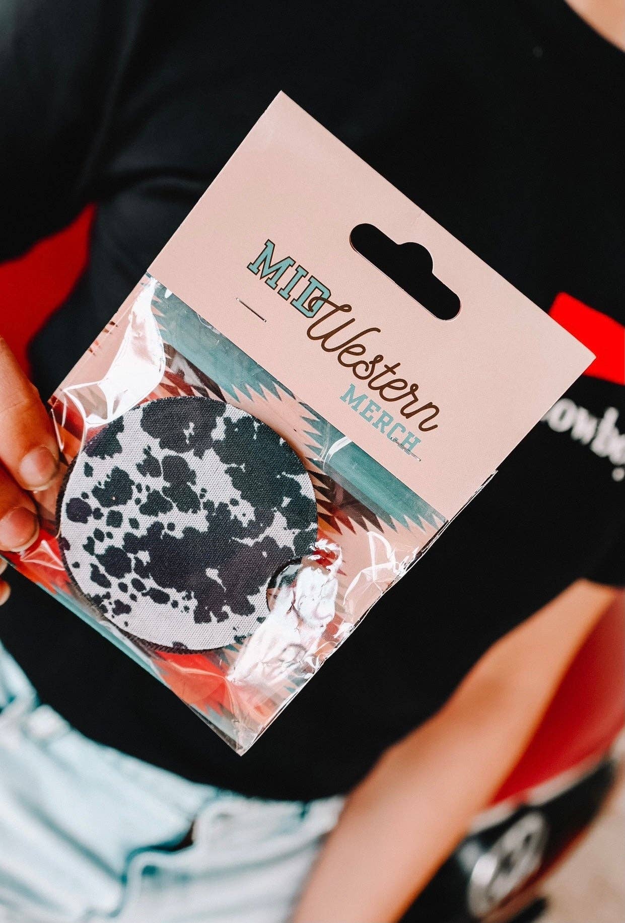 The Front Porch Label - Wholesale Car Coaster - Women's - Cowgirl Babe Black Cow Print Car Coasters 2-Pack2