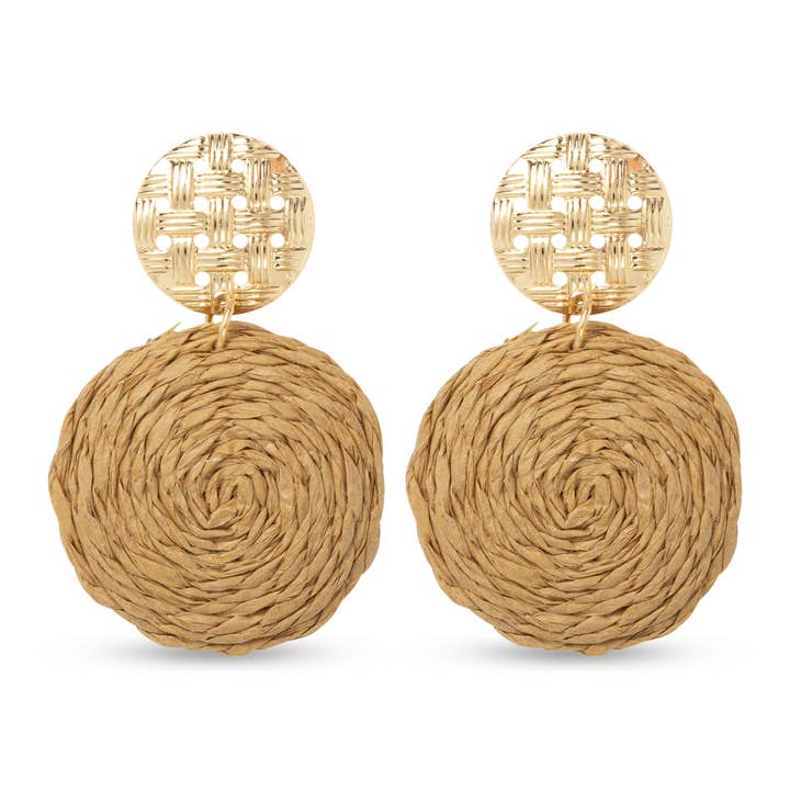 Gold Raffia Double Drop Earrings for wholesale by Amanda Blu