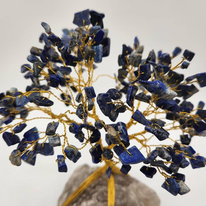 Meraki Gemstones - Wholesale Spiritual Stone/Crystal - Gemstone Tree - Lapis Lazuli/Smoky Quartz Base w/Gold Wire
