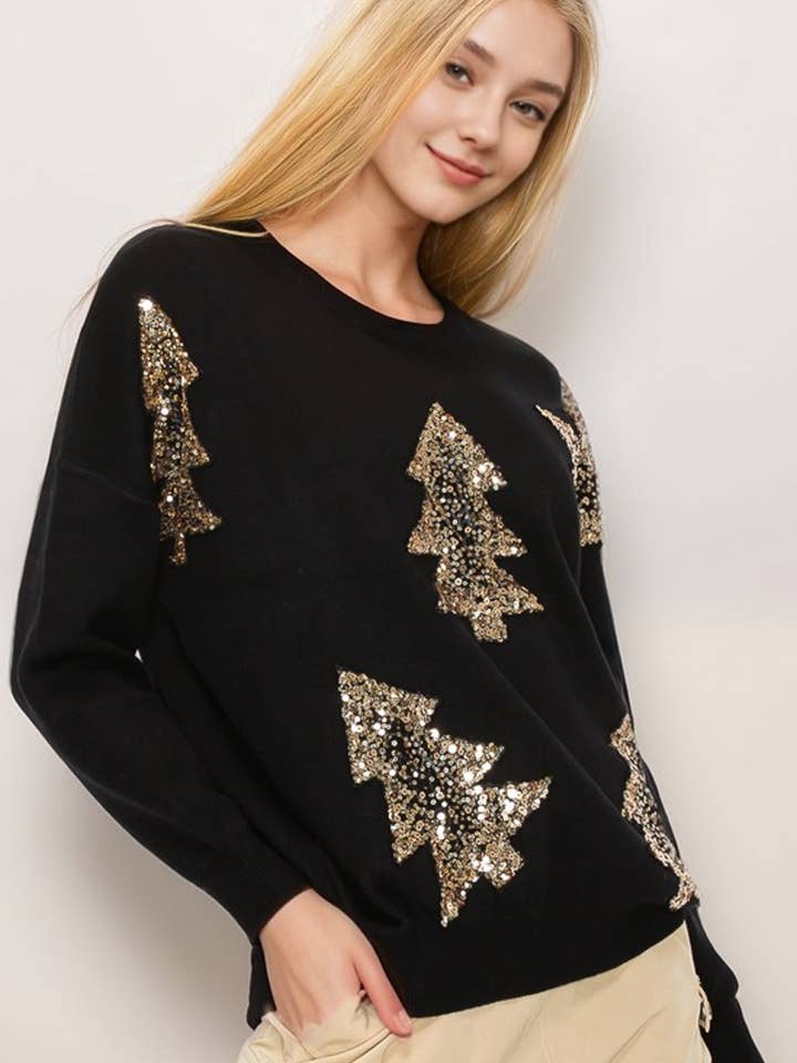 Black 11134L108I - MISSY PACK - X MAS TREE SEQUINS SWETAER for wholesale on Faire