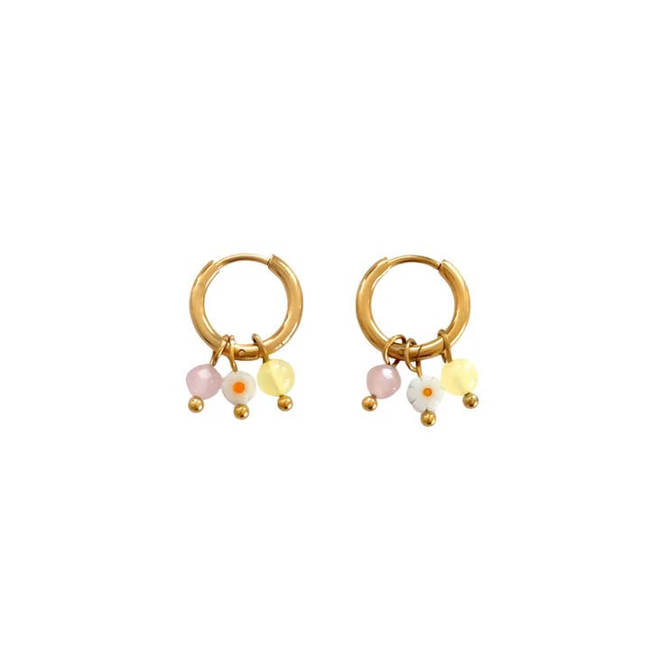 Jade & Flower Earrings - Gold for wholesale by Saint Clairmont