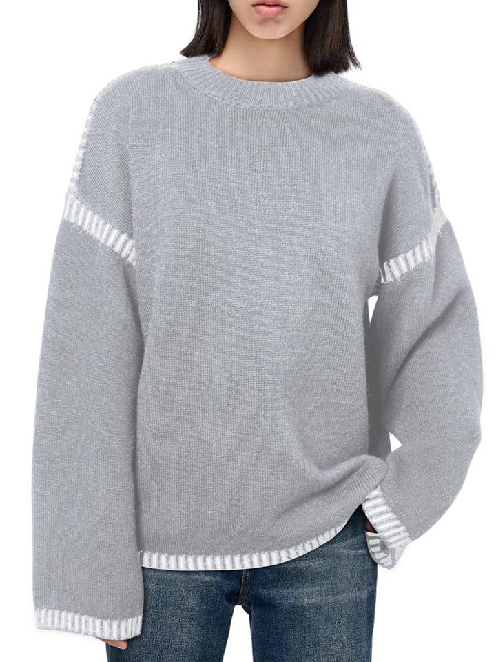 Rosa Clothing - Wholesale Knit Sweater - Women's - Contrasting Cable Knit Pullover Sweater1