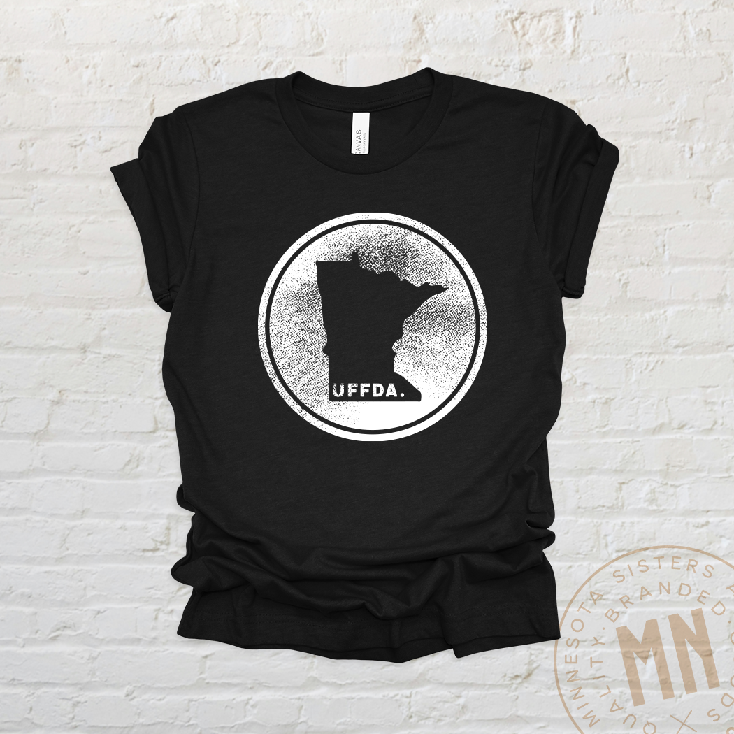 Minnesota Sisters - Wholesale Screen Printed T-Shirt - Unisex - Uffda Minnesota Graphic T-Shirt - Unisex State Stamp Design1