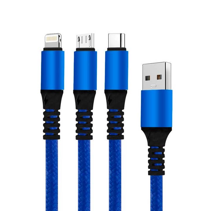3 In 1 Cable Fabric MWMT3IN1 BLUE for wholesale by Mighty Wireless