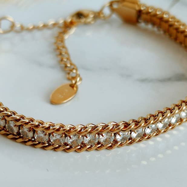 HoopLa - Wholesale Link & Chain Bracelet - Cecile Chain and Tennis Bracelet- Steel- 14L