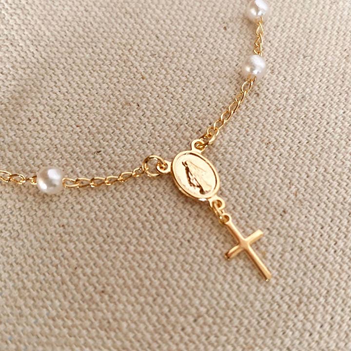 GoldFi - Wholesale Charm/Dangle Bracelet - 18k Gold Filled Pearl Rosary Bracelet