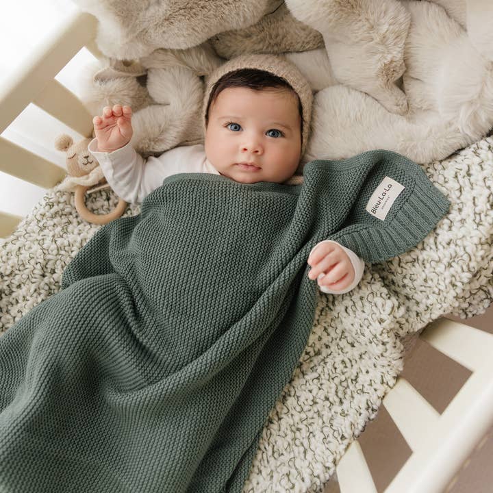Bleu La La - Wholesale Receiving Blanket - Baby - Heritage Knit 100% Organic Cotton Swaddle Baby Blanket8