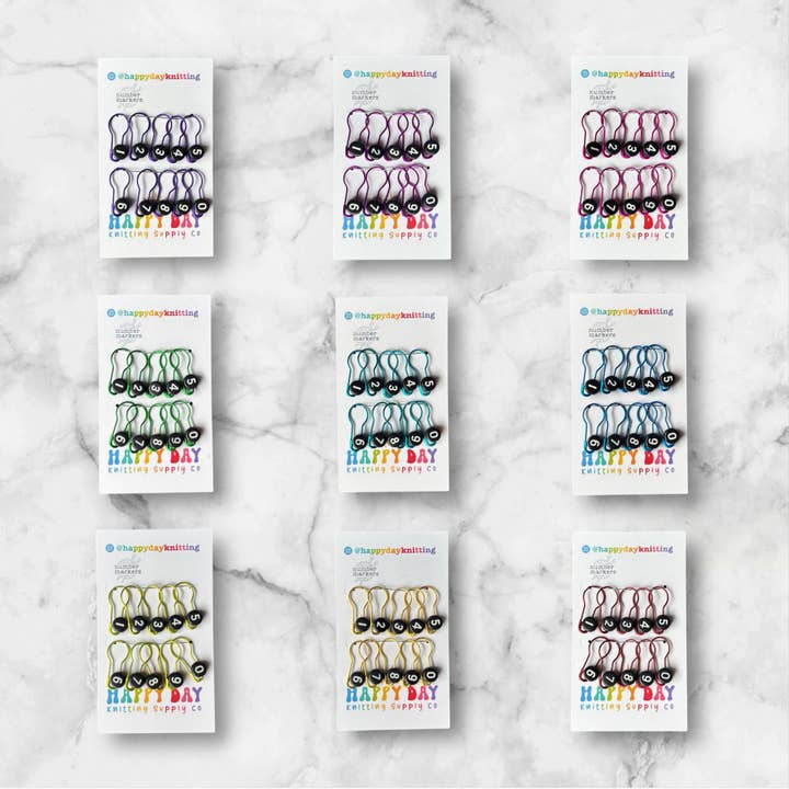 100 Metallic Numbered Stitch Markers for Knitting or Crochet for wholesale by Happy Day Knitting