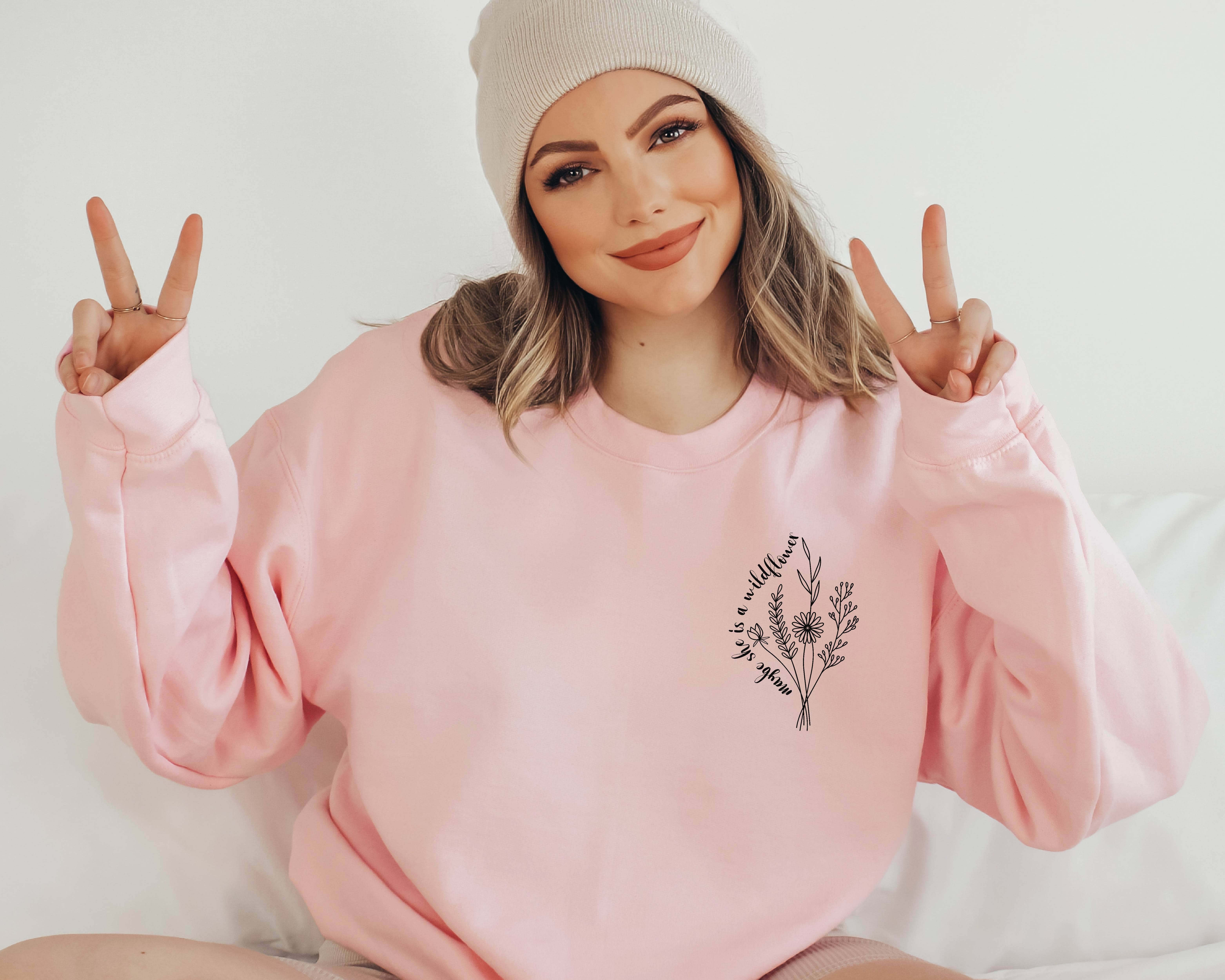 P E T I T R U E - Wholesale Graphic Sweatshirt - Women's - Maybe She Is A Wildflower - Minimalist Flower Crewneck7