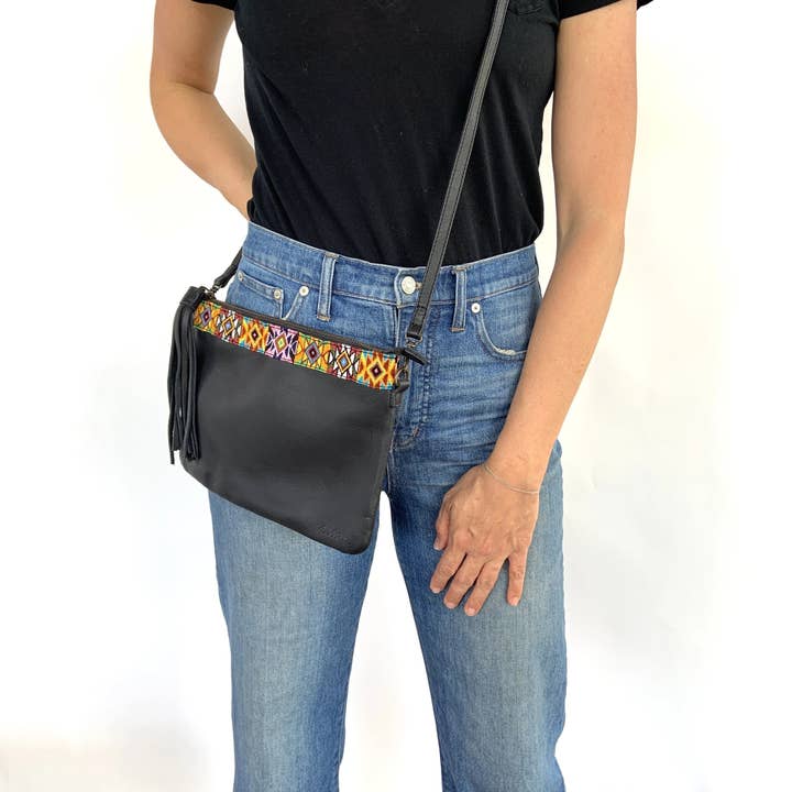 Virginia Crossbody - Multi-Color Diamonds w/Black Leather for wholesale by arloom