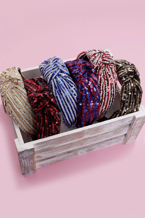JOSSLYN by wall to wall - Wholesale Fashion Headband - Women's - SEQUIN STRIPE EMBELLISHED KNOT HEADBAND | 40HB1457