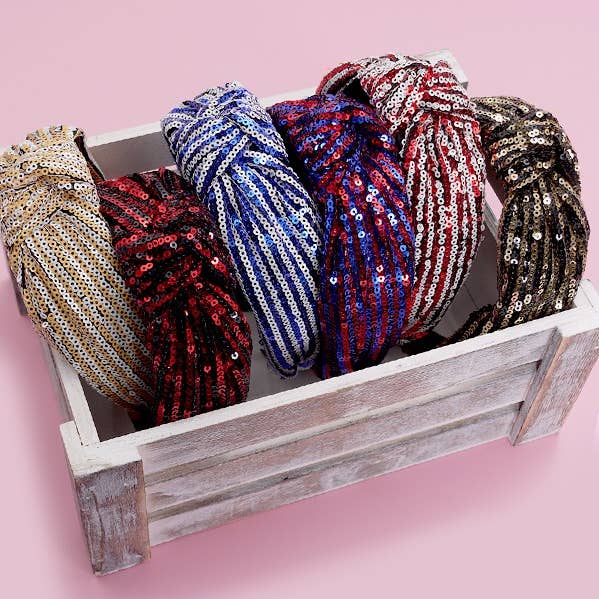 JOSSLYN by wall to wall - Wholesale Fashion Headband - Women's - SEQUIN STRIPE EMBELLISHED KNOT HEADBAND | 40HB1457