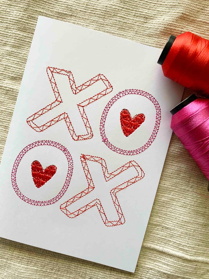 Carte de vœux XO brodée pour la Saint-Valentin 5 « x 7" pour la vente par M&N Mercantile